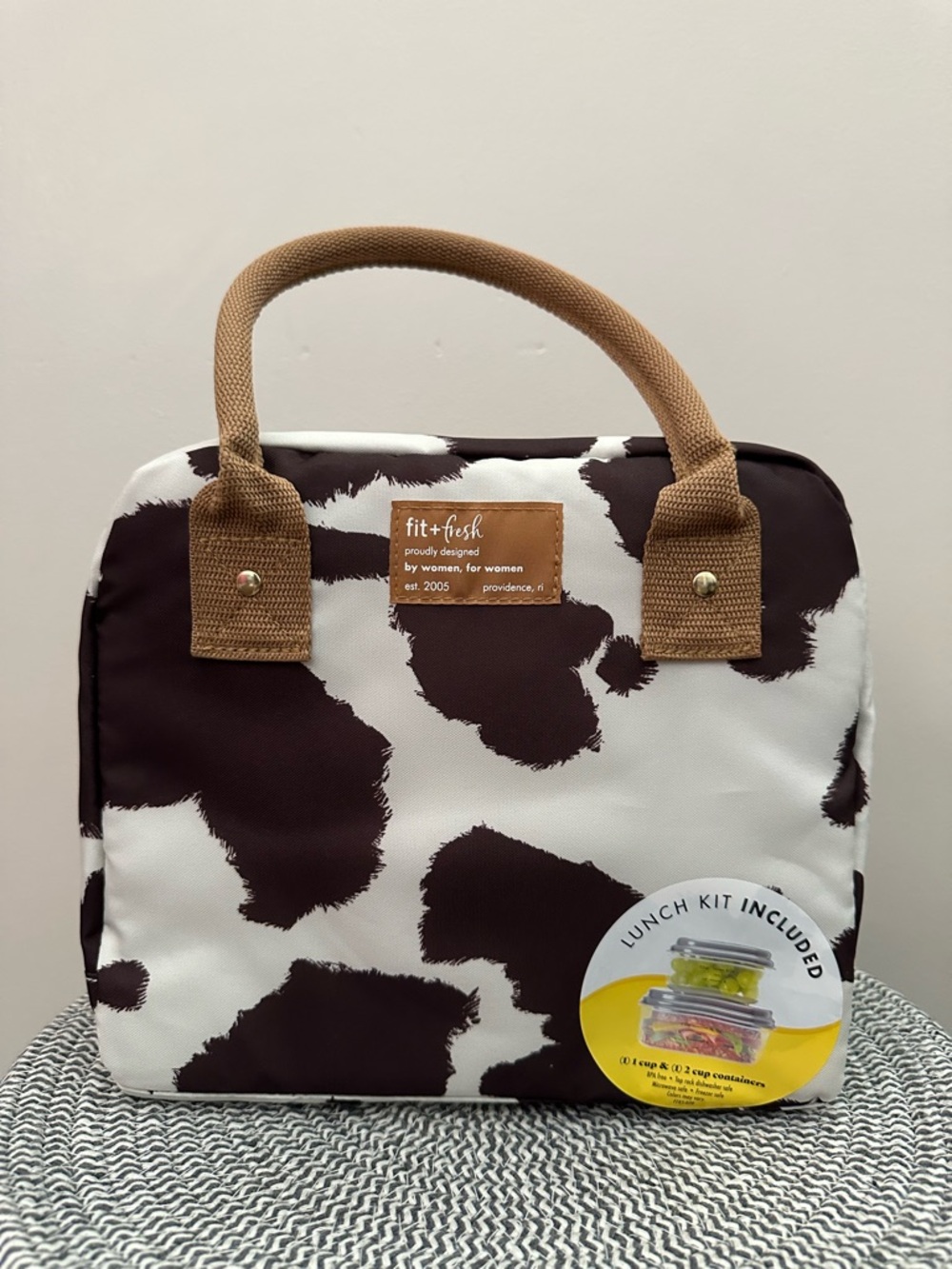 Cow Print Insulated Lunch Bag - Brown & White